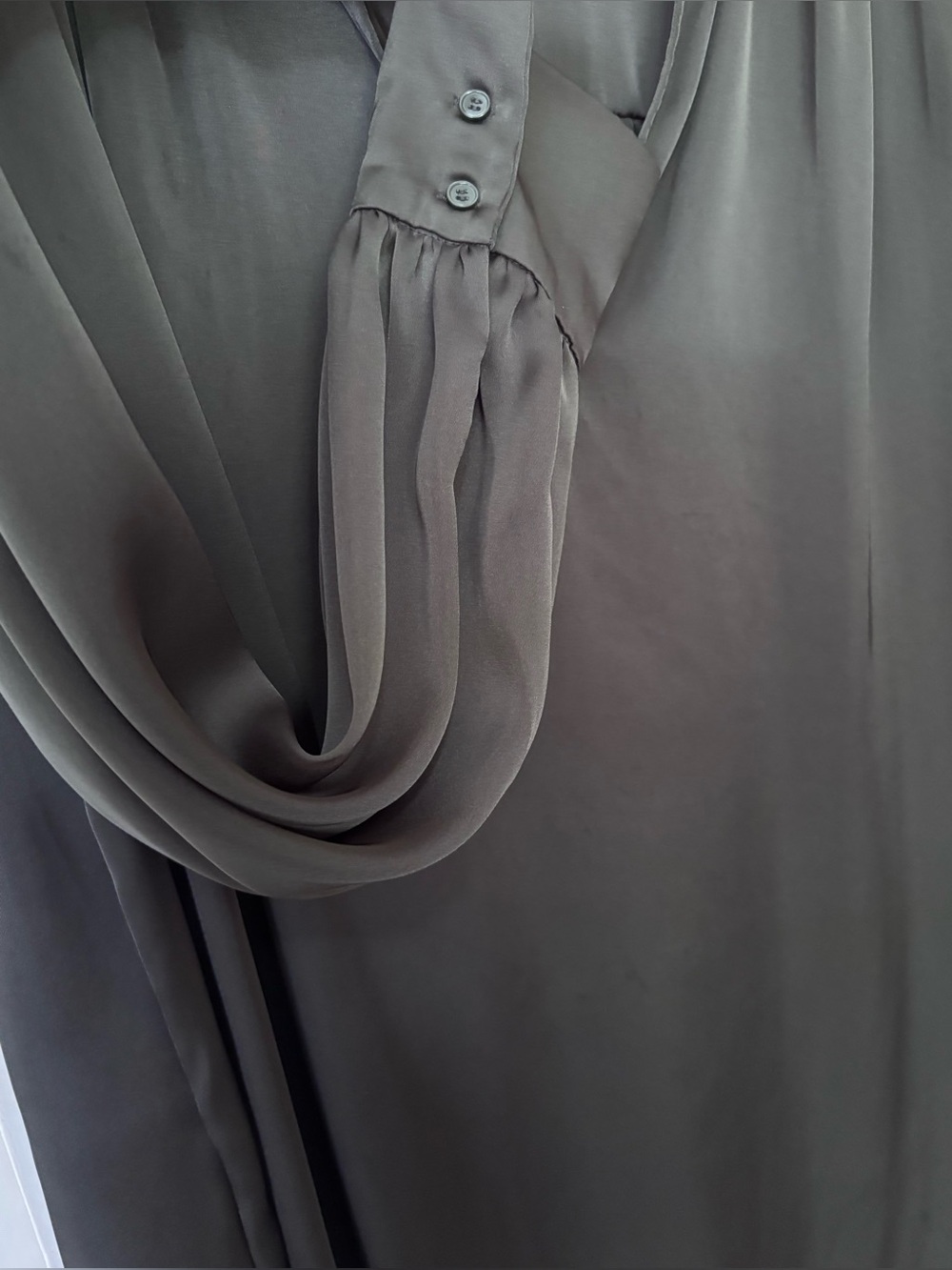 H&M| Deep Green Satin V-Neck Long Sleeve Oversized Tunic Shirt Dress Sz XXL - Picture 5 of 8